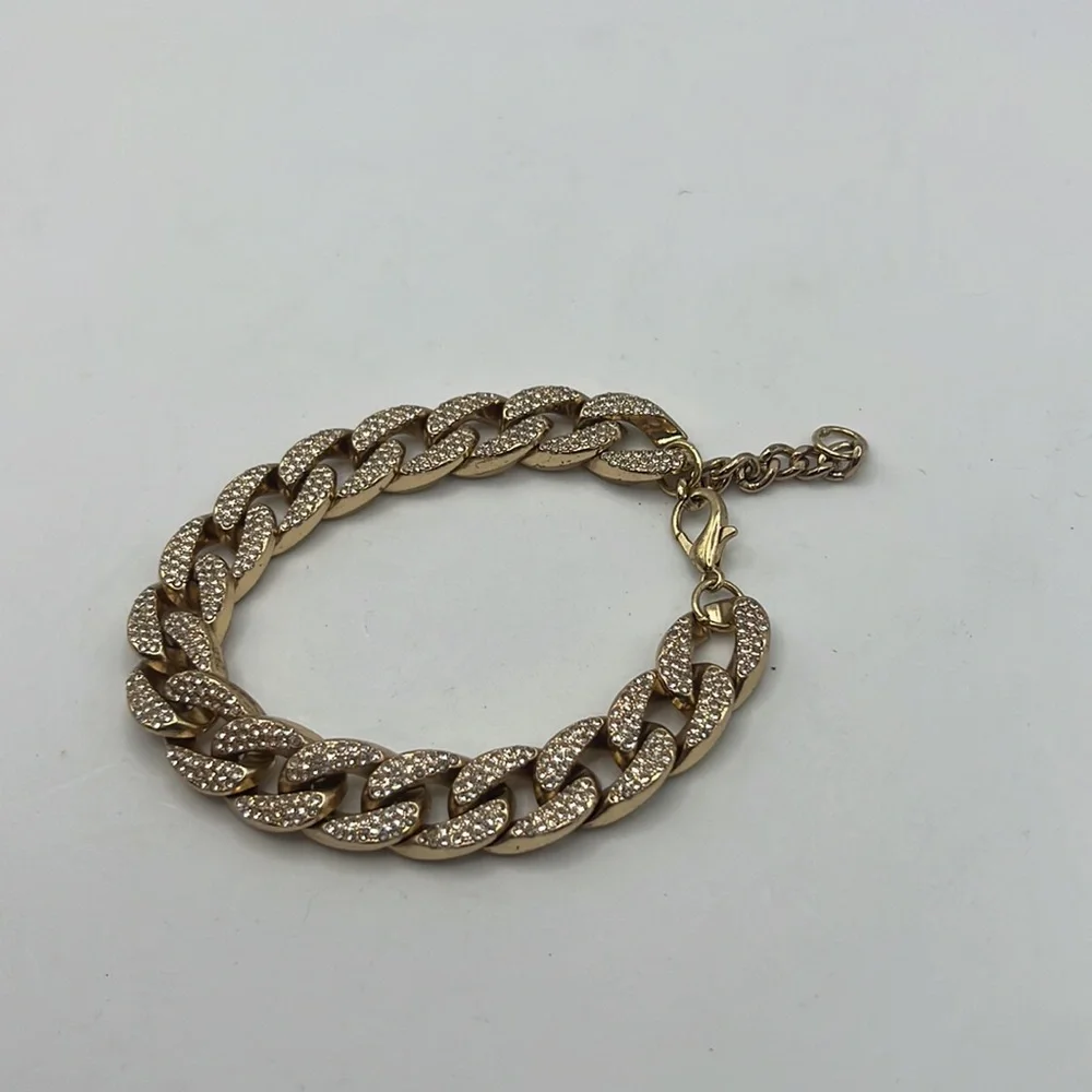 Men Cuban chain bracelet gold with rhinestones